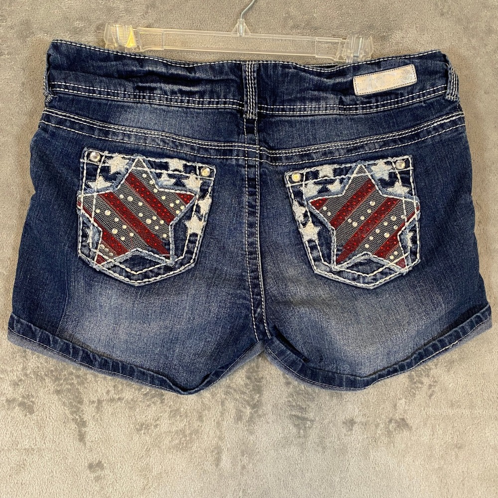 WallFlower Denim Shorts Sz 15 Blue Americana‎ Star Rhinestone Embellished Cuffed